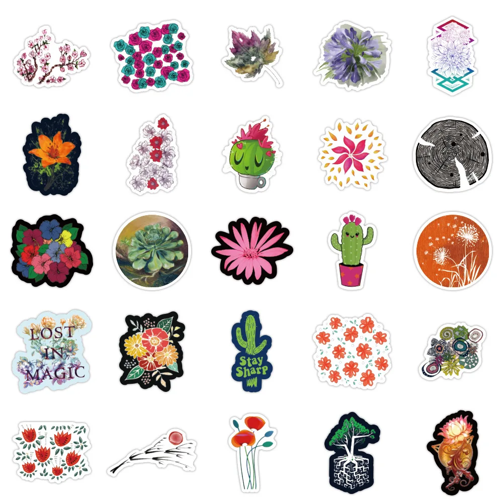 10/30/50PCS Popular Cartoon Colorful Plant Sticker Pack Skateboard Decoration DIY Laptop Waterproof personalityGraffiti Wholesal