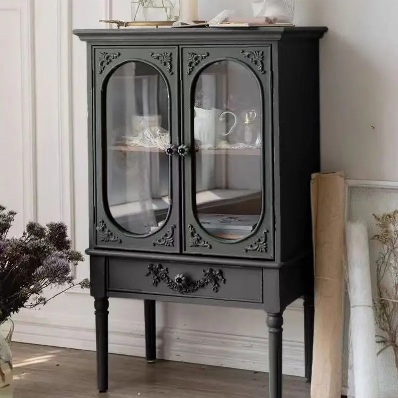 American retro cabinet ornament display cabinet French side cabinet living room decoration pink locker European style