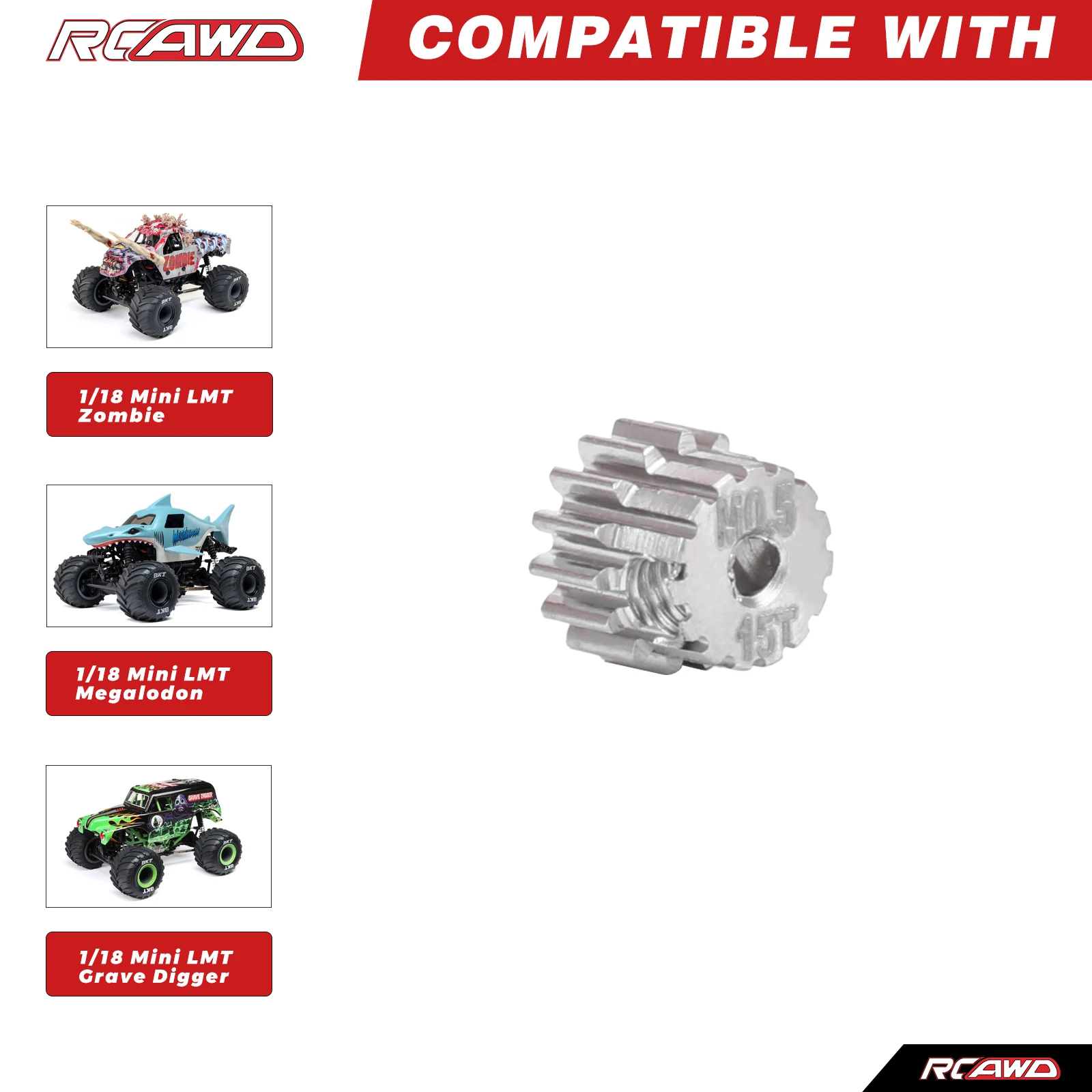 RCAWD LOS01026 15T Tandwiel Voor Losi 1/18 Mini LMT LOS01026T1 LOS01026T2 LOS01026T3 T4 0.5M 2mm As Tandwiel Upgrades