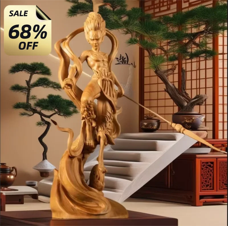 

Статуя из натурального массива дерева Nezha Prince, китайские мифологические персонажи, статуя из искусства для дома, комнаты, офиса