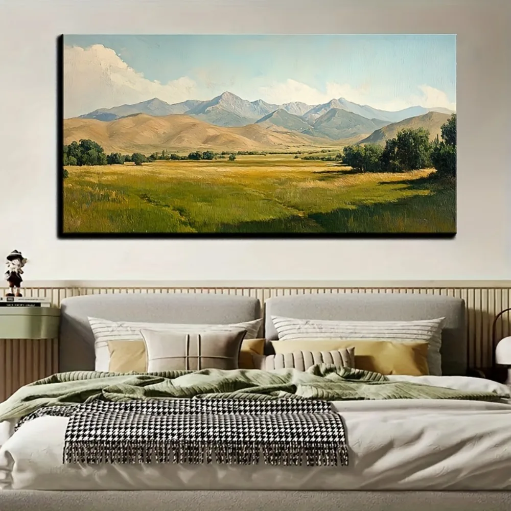 

1 piece framed retro wall decoration, landscape canvas wall painting, wildlife picture, 1.5 inch thick pine solid wood frame
