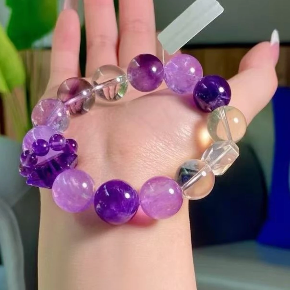 

Nine Purple Fire Natural Amethyst Bracelet Ladies Light Luxury Fashion Lucky Bracelet Original Design