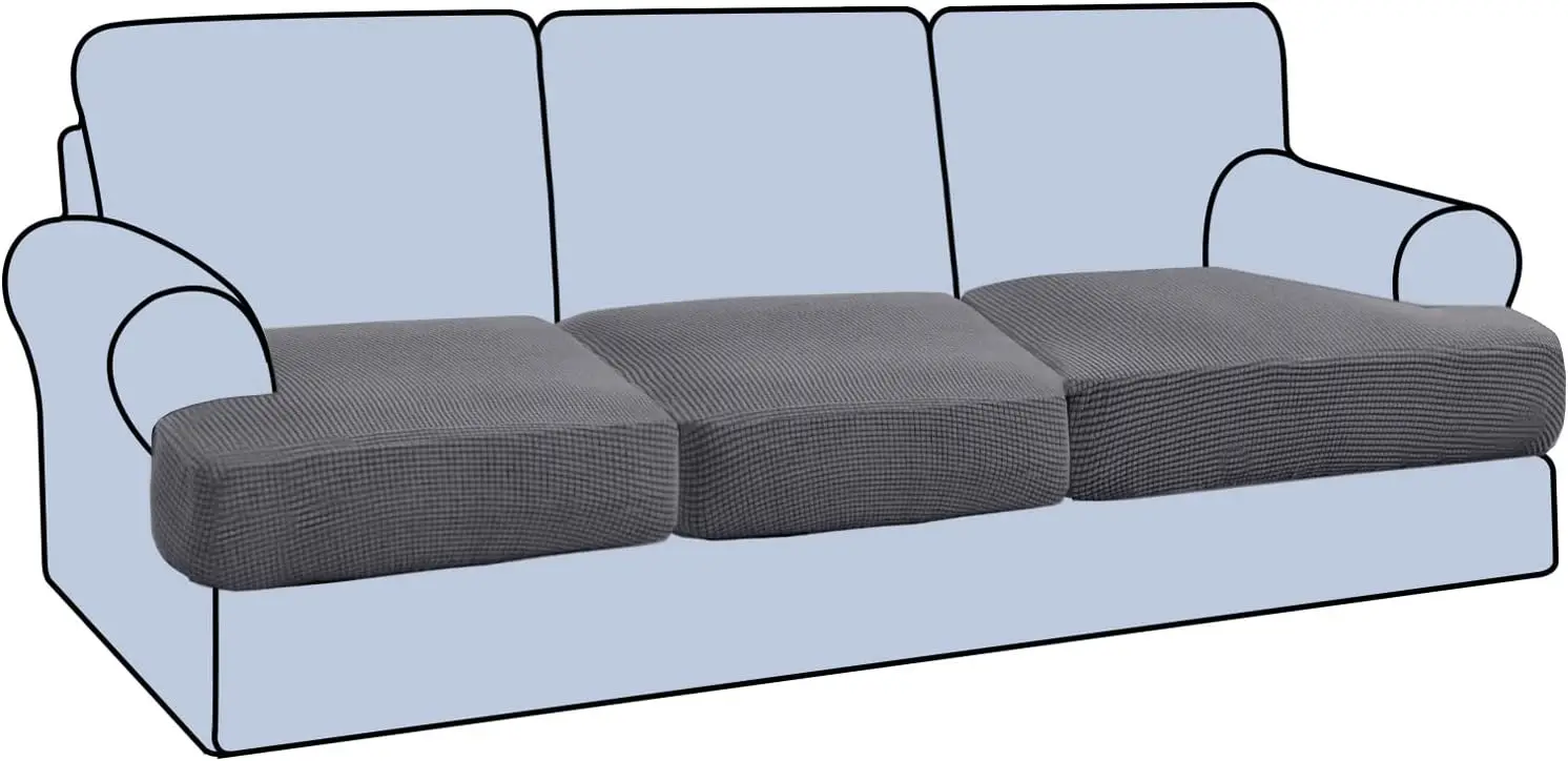 

Stretch T Cushion Sofa Slipcovers Set of 3 with Elastic Bands, Thick Jacquard Fabric in Gray