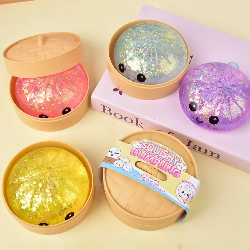 Squishy Dumpling Sensory Squeeze Toy with Box Glitter Stress Relief Gift for Fans