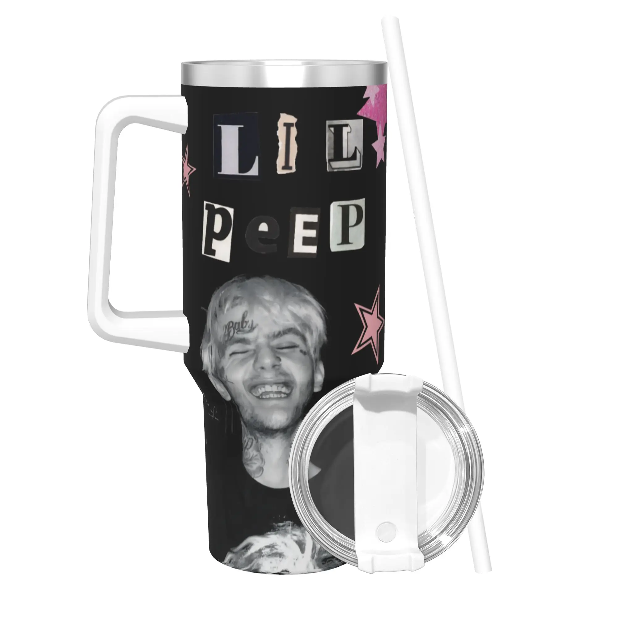 Lil Peep Cool Rapper Tumbler Vacuum Insulated  Thermal Cup with Lid Straw Office Home Mugs Water Bottle 40oz