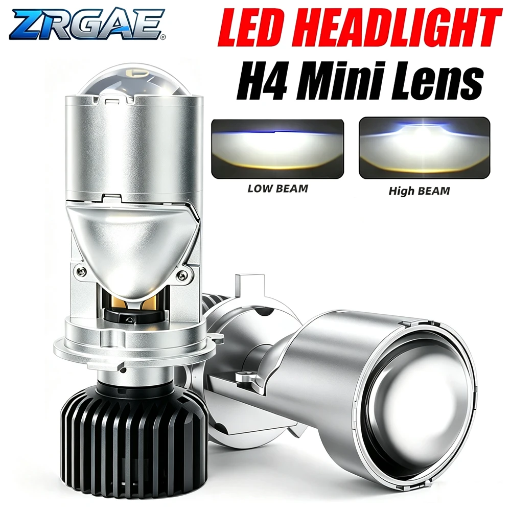 2Pcs H4 Mini LED Projector Lens Headlight Bulbs High Low Beam Turbo Fan LED Light Lamp H4 Super Bright For Cars & Motorcycles