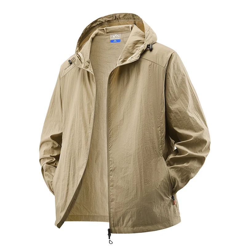 

Summer New Men's Ice Silk Sunscreen Hoodie Jacket UV Protection Thin Loose Outdoor Windbreaker Waterproof Fishing Sports Coat