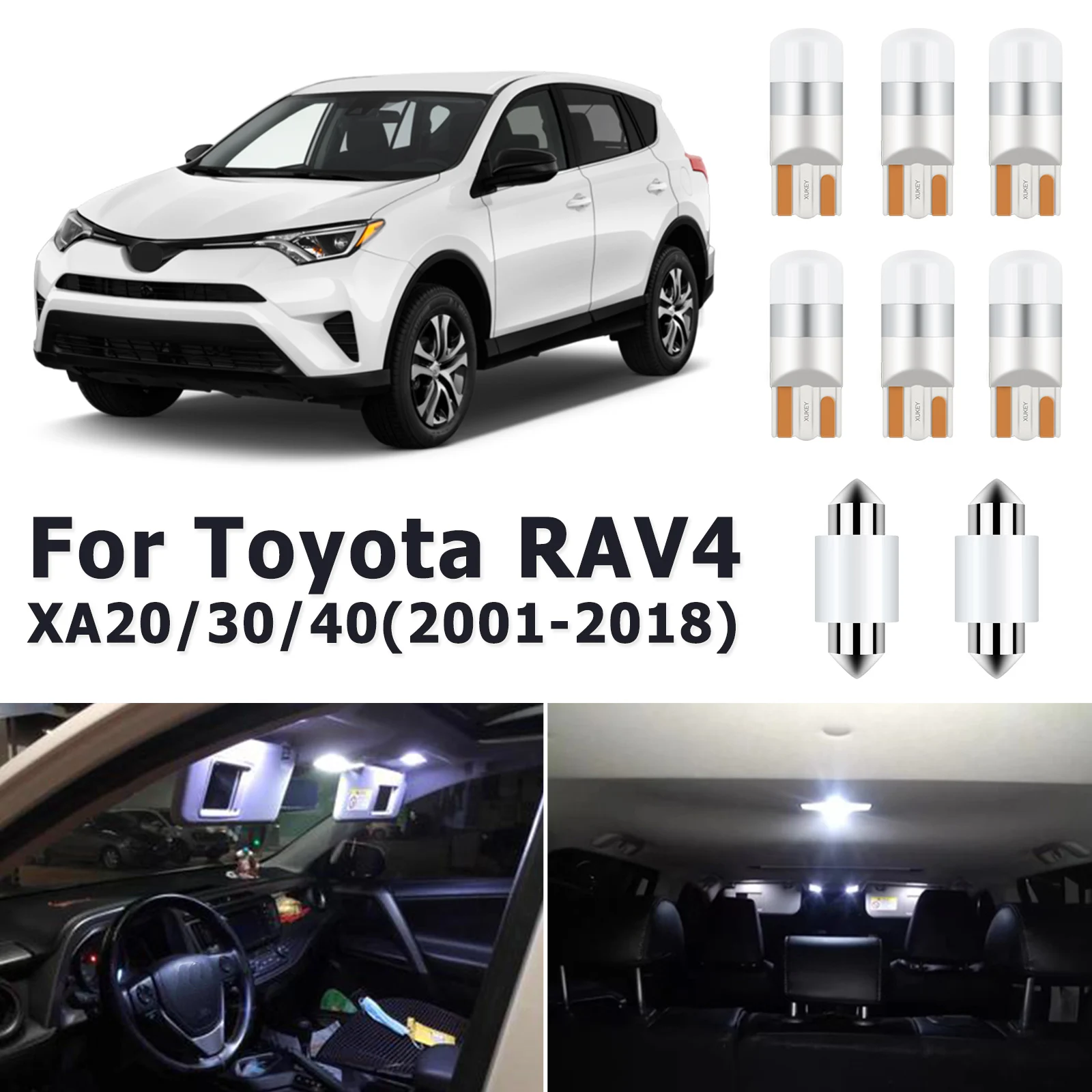 12V Super Bright White LED Bulb Canbus For Toyota RAV4 XA20 XA30 XA40 2001-2018 2013 2017 Interior Lamp Map Dome Read Light Kit