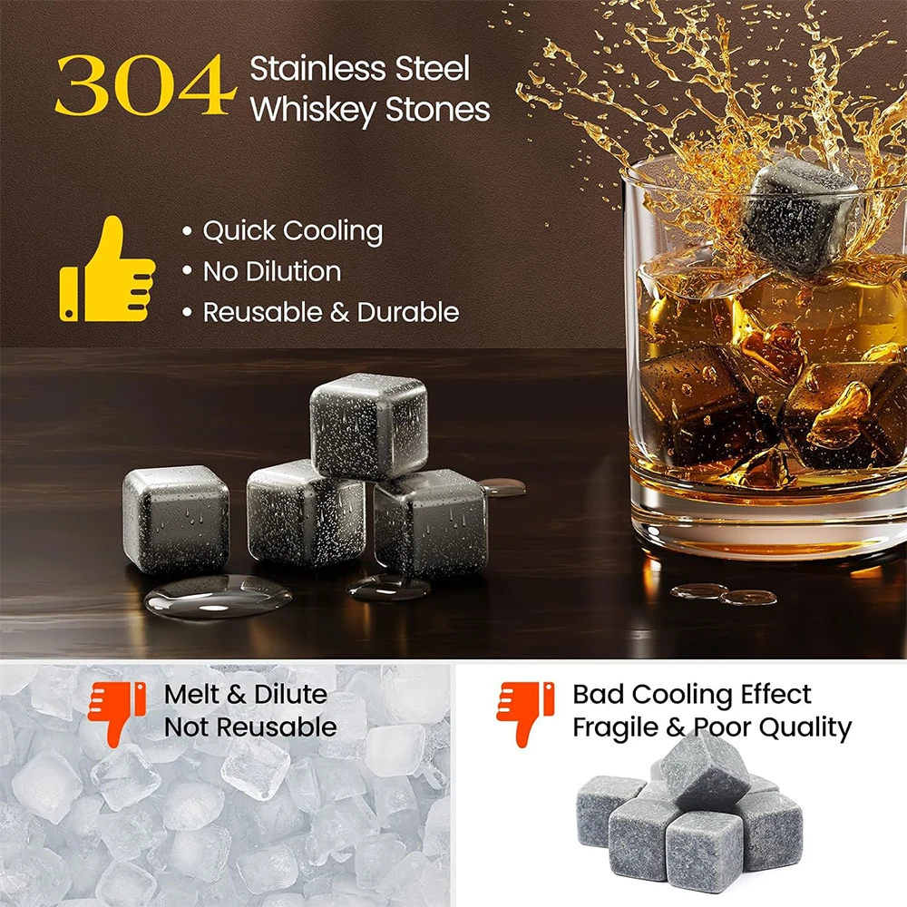 D9 Stainless Steel Whiskey Stones Reusable Whiskey Ice Cubes Chilling Stones Refreezable Metal Cooling Chilling Whisky Bar Rocks - view 3