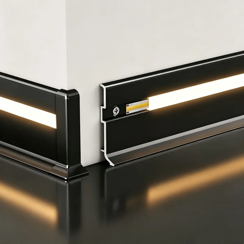 40/60/80mm No Base Design Ultra Thin Minimalist Aluminum Skirting Board Profile Wall Trim Stair Corridor Floor Decor Strip Light