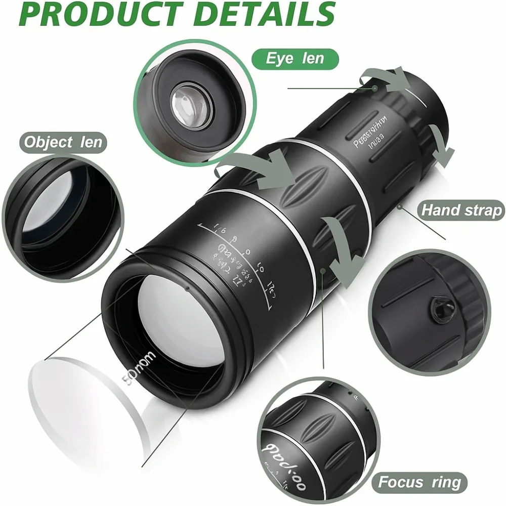 New 16x52 Monocular Telescope Dual Focus High Magnification HD Zoom Scope Long Range High-Power Night Spyglass Telescope Outdoor