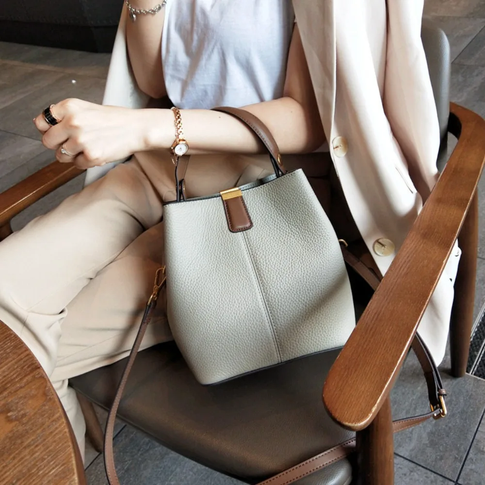 Women's Handbag Dermis Daily All-match Panelled Bucket Korea Moda Commuter Crossbody Bags Broad Shoulder Minority Shoulder Bags