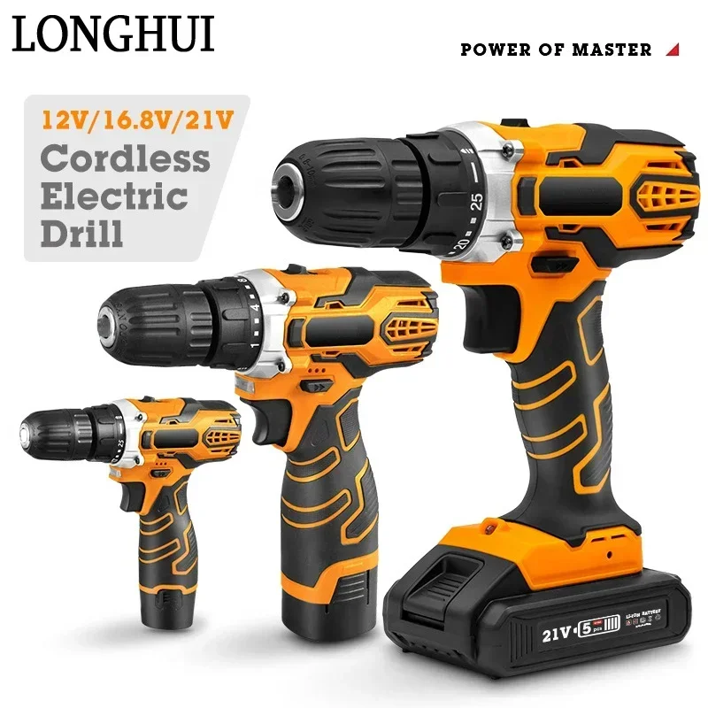 12V 16.8V 21V Cordless Electric Drill Charging Drill Wireless Electric Screwdriver Driver Hammer Drill Lithium-Ion Power Tools