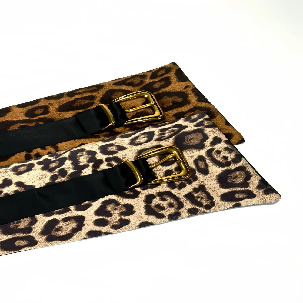 Fashion Retro Leopard Print Belt Ethnic Style PU Leather Wide Cummerbund Korean Style Y2K Cowboy Waistband Lady