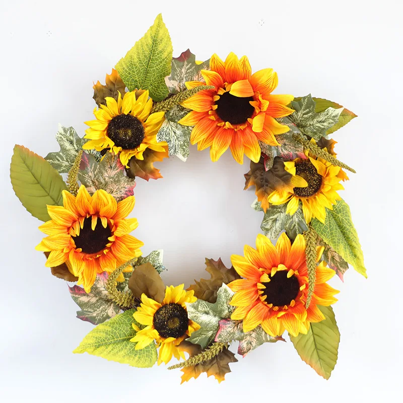 

Large Sunflower Wreath Autumn Vine Circle Simulation Sunflower Decorative Door Hanging New Style