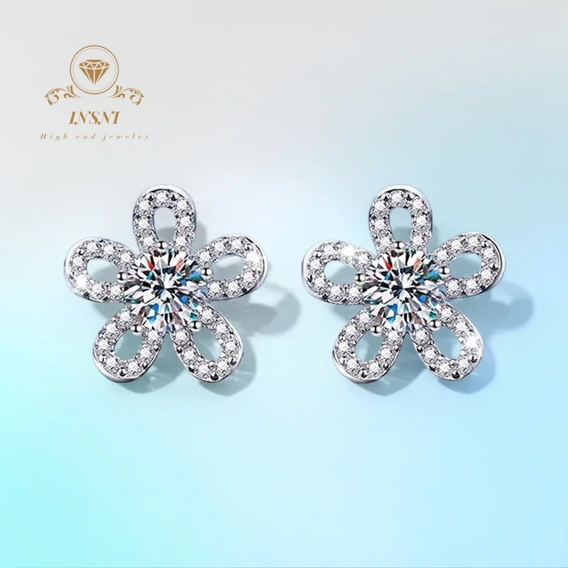 

Серьги-гвоздики из муассанита 1 карат, цвет D, в форме подсолнуха, серебро S925, роскошный корейский стиль, сертифицированные ювелирные изделия, подарок для женщин, гипоаллергенные