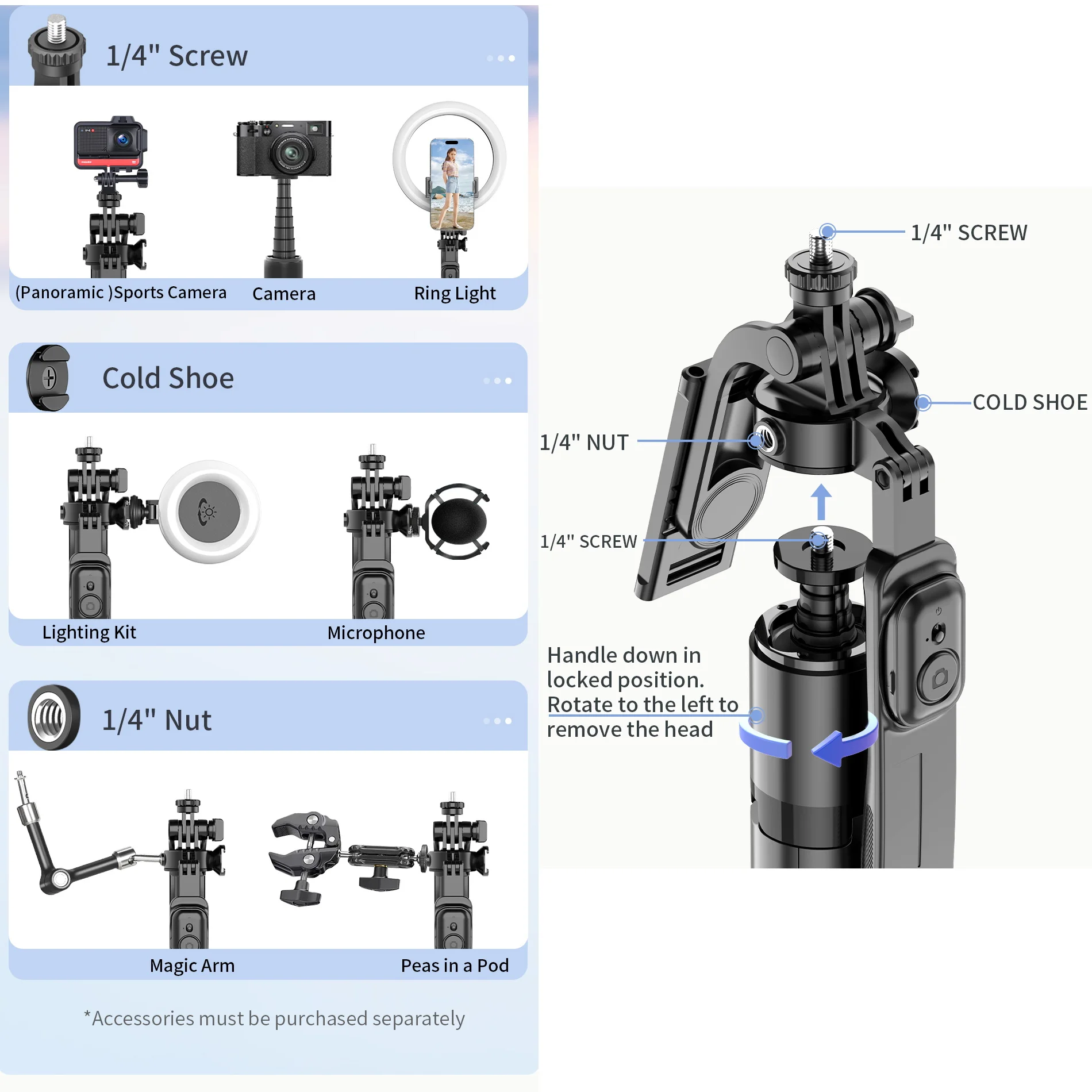 2020mm Portable Tripod for Phone Camera Selfie Stick Tripod Stand Wireless Remote with 1/4 Screw 1/4 Nut Light for Camera Phone