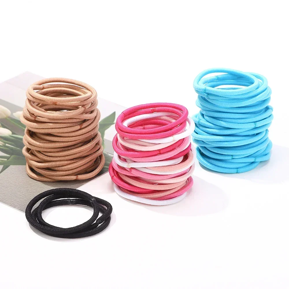 50/100 teile/los Bunte Nylon Grundlegende Elastische Haargummis Bands für Kinder Mädchen 1,25'' Pferdeschwanz Halter Gummiband haar Zubehör