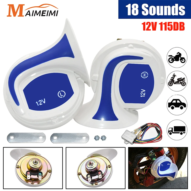 Alto-falante elétrico do chifre do caracol do ar para motocicletas, Chifre Mágico, 18 sons, Sistema de alarme de segurança, Alto-falante para motor, 12V
