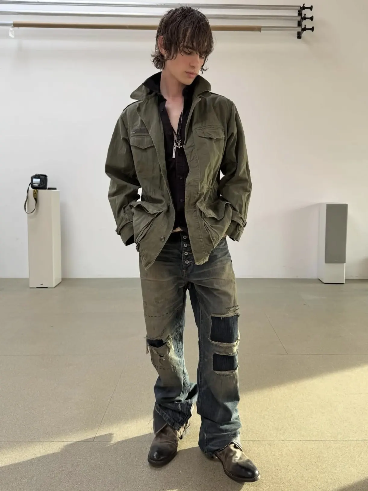 No Faith Dyed Old Patch Red Ear Bootcut Jeans