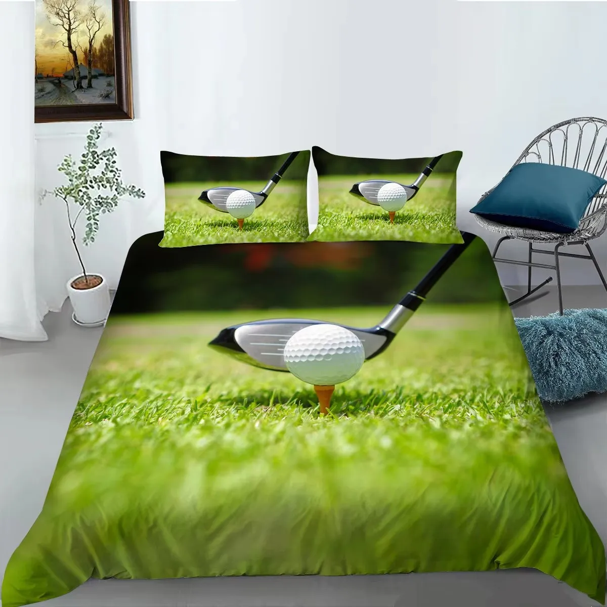 Golf Duvet Cover Twin Full Queen King Size Sports Theme Ball Games Bedding Set Green Golf Course Comforter Cover for Boys Teens