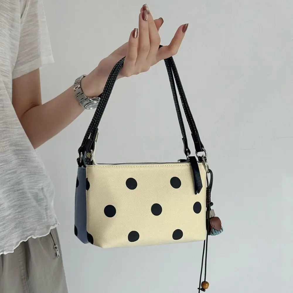 Polka Dot Pattern Dot Denim Bag Soft with A Long Strap Women's Shoulder Bag Mini Tote Korean Style Wrist Bag Daily Casual Wear