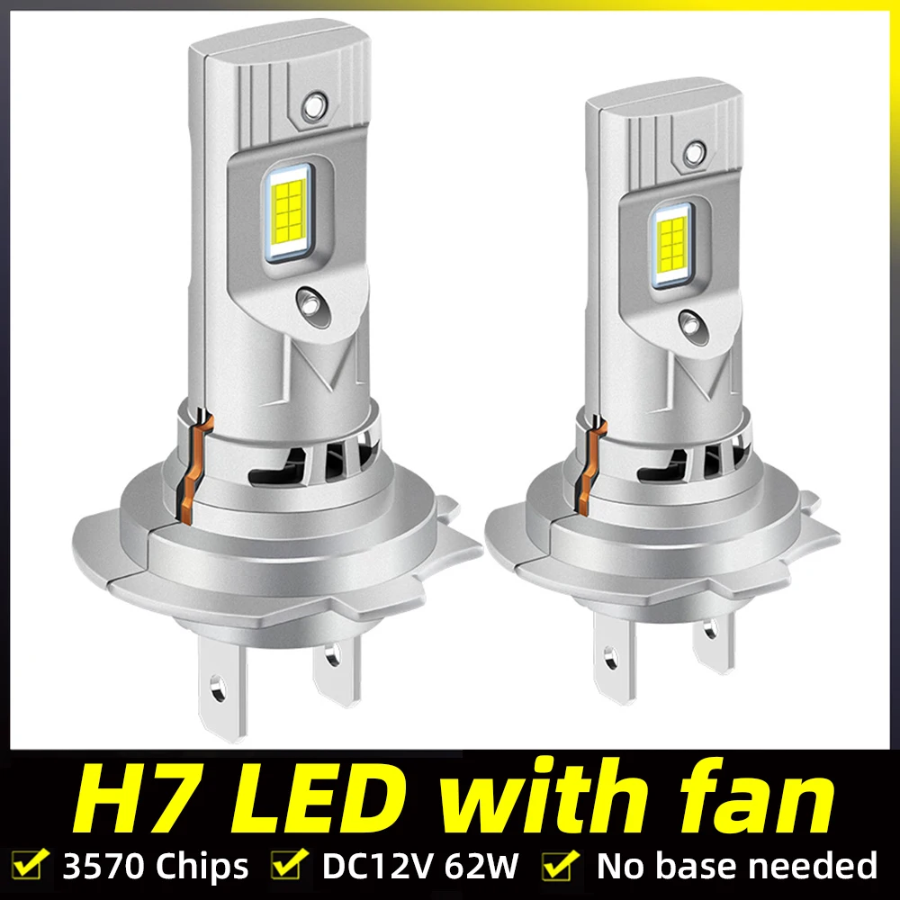 2PCS 62W H7 H4 H1 H3 9005 9006 HB3 HB4 mini LED Headlight Bulb Fan High Low Beam 12V 6000K White Car LED Fog Light Driving Lamp