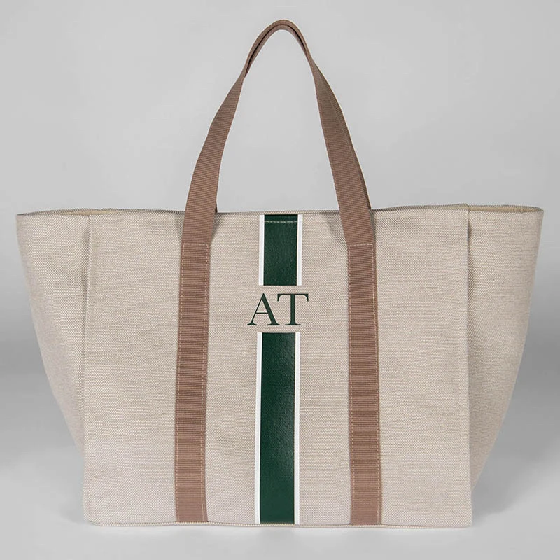 

European And American Style Large Capacity Cotton And Linen Material Customizable Letter Striped Handbag Women's Handbag