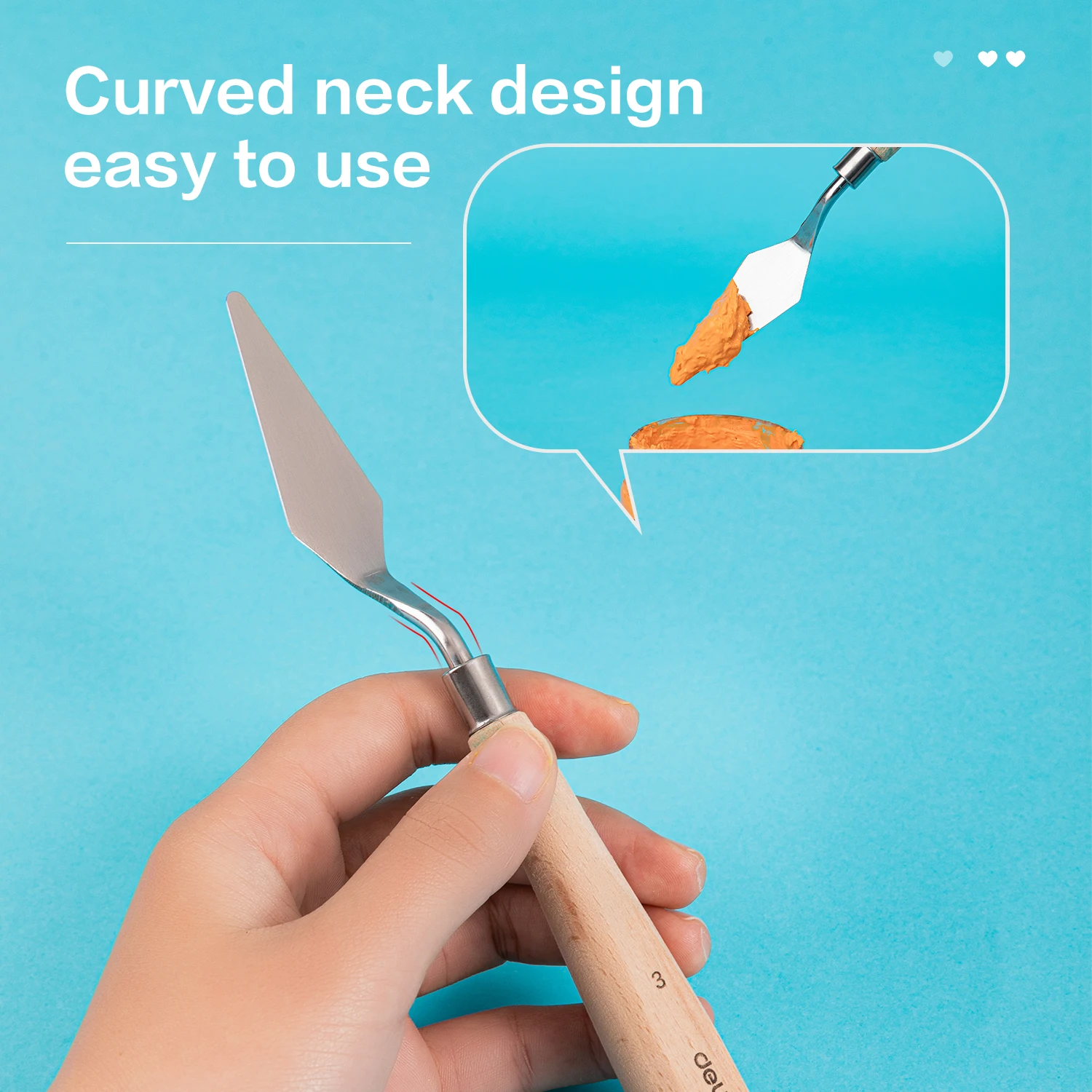 Deli 73902-3 Paint Knife Art Scraper No.3 Flat Head Gouache Oil Painting Knife Stainless Steel Cutter Head 500pcs Per Carton Set