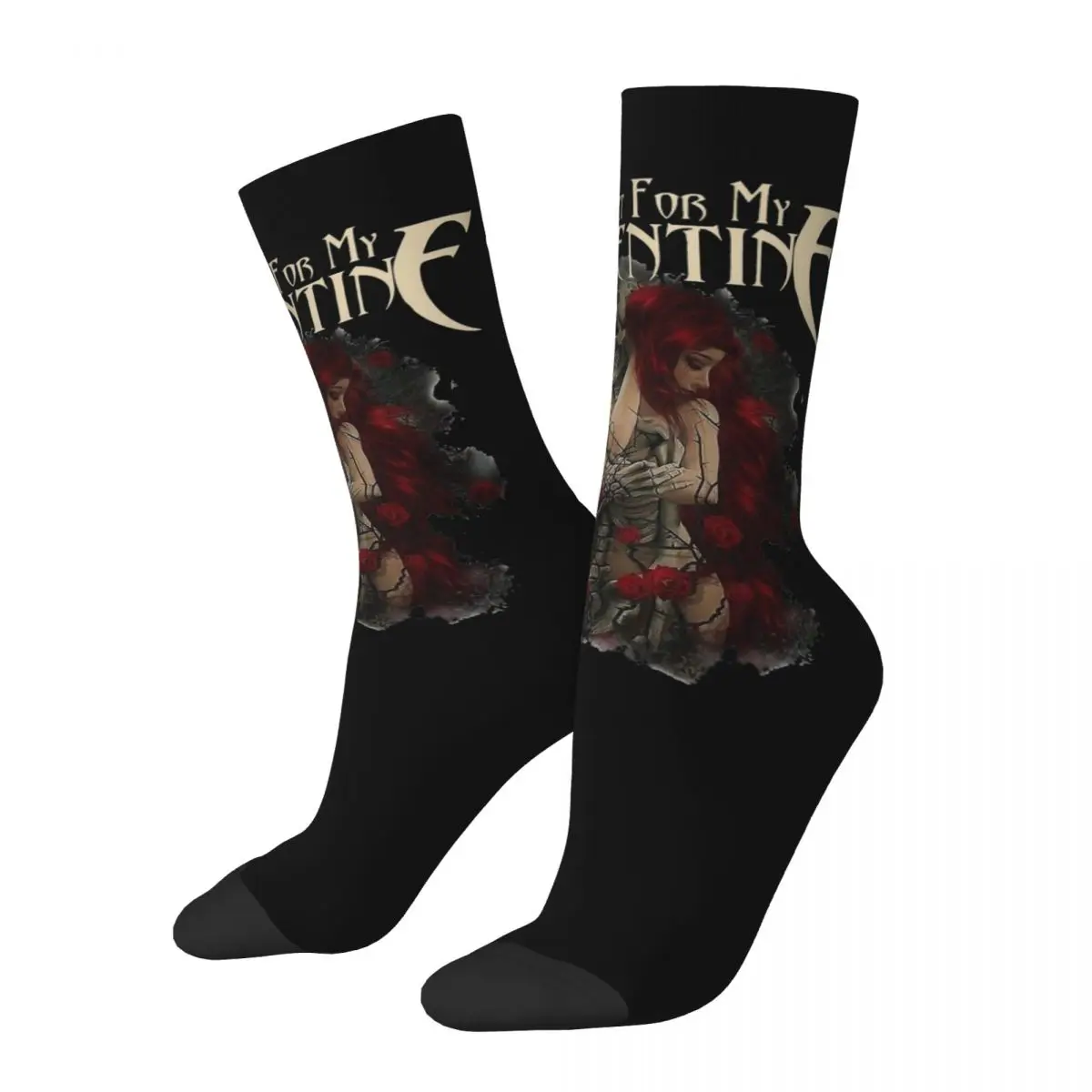 

Autumn Winter Casual Unisex Bullet For My Valentine Skull Red Eyes Socks Metal Music Breathable Middle Tube Socks