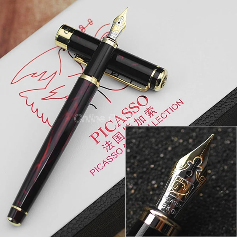 

Picasso Metal Dark Red & Golden Fountain Pen F Nib 0.5mm BF005