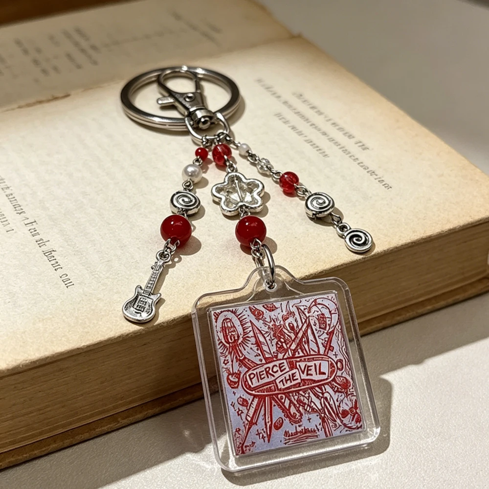 Pierce The Veil Handmade Keychain - Emo Rock Band Beaded Bag Charm for Fans