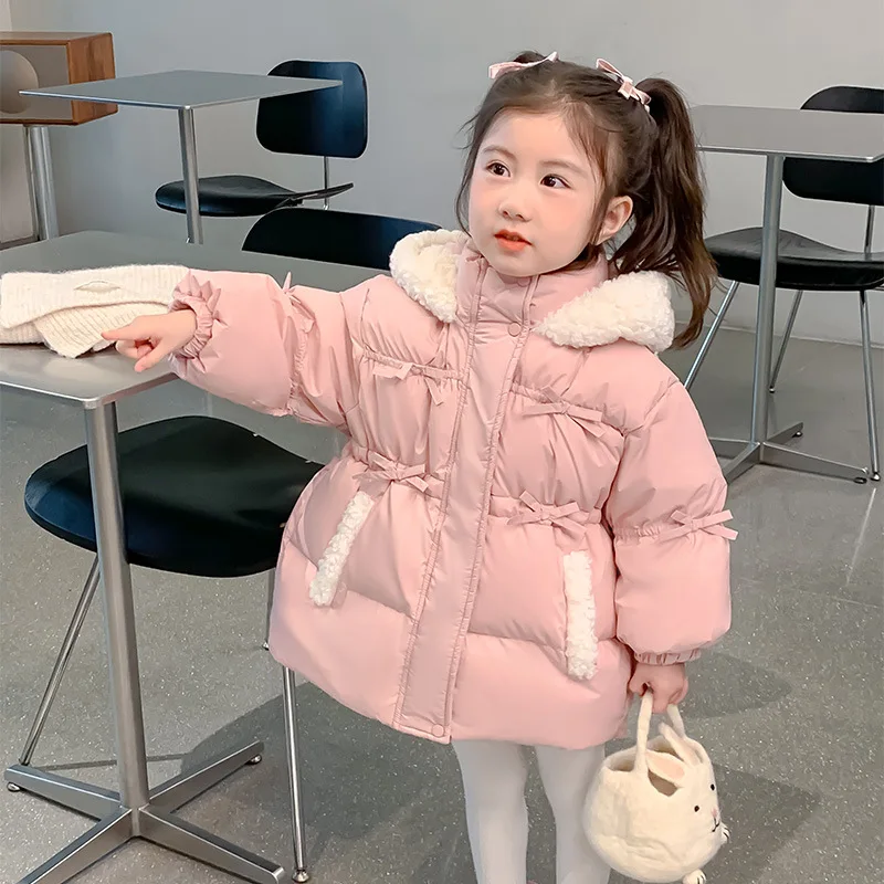 

Girls Pink Cotton-padded Coat Autumn and Winter 2024 New Foreign Girl Baby Winter Cotton-padded Jacket Korean Sweet Style