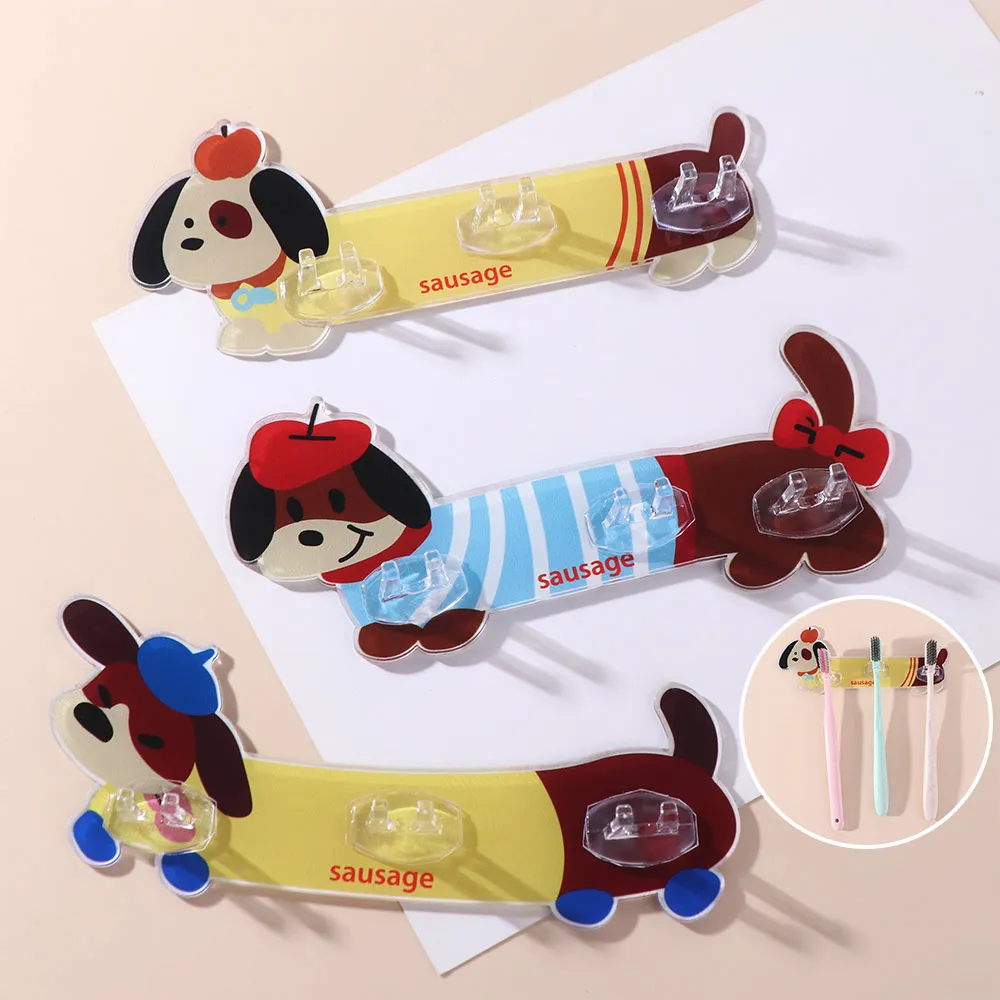 Dopamine Dachshund Toothbrush Holder Wall Mounted Waterproof Plug Storage Rack Easy To Install Non-slip Plug Storage Shelf
