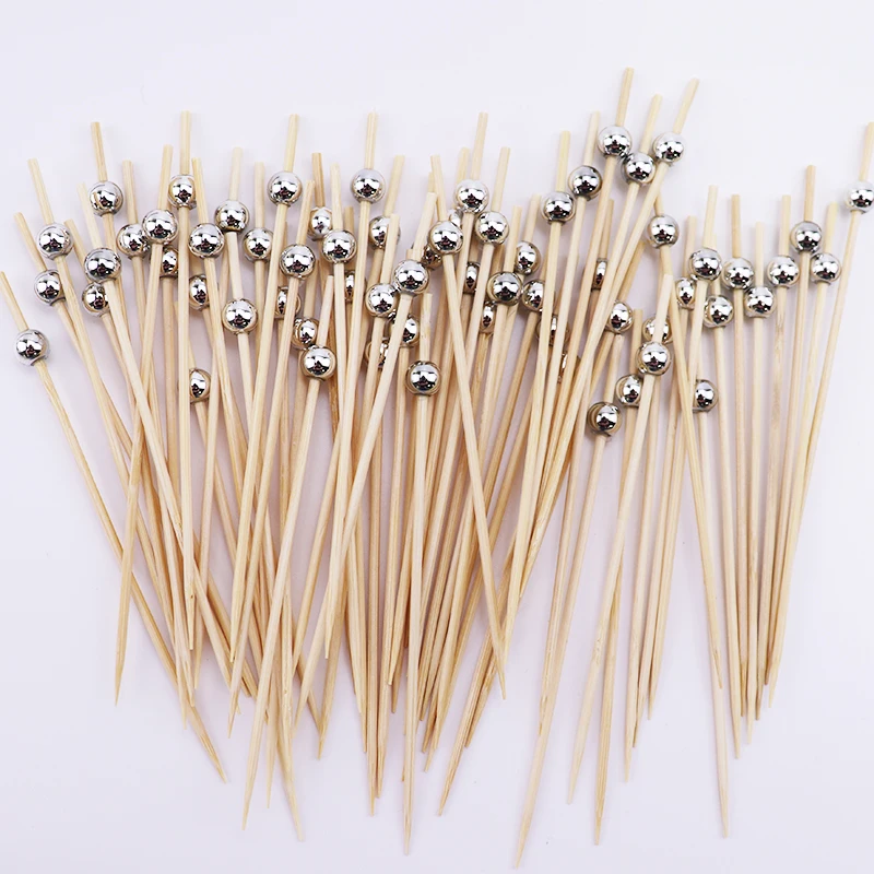 100Pcs White Pearl Bamboo Food Fruit Picks Wedding Party Disposable Cake Dessert Cocktail Sticks Buffet Cupcake Toothpick Skewer