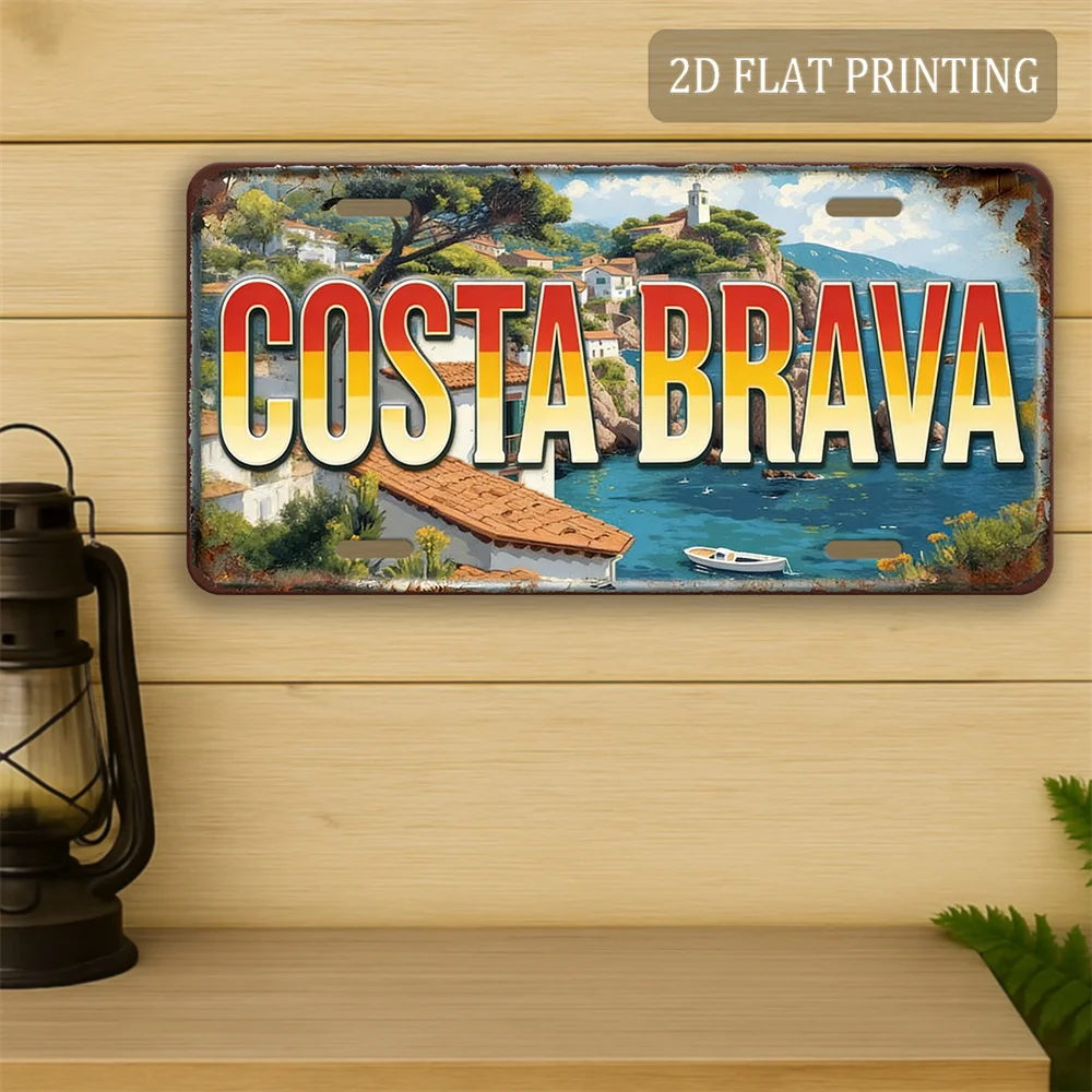 2D Flat, 2D Flat 1pc 12x6in Sign [2D Flat] 2D Metal Wall Decor Sign | Costa Brava Spanish Seaside Vintage Travel Theme, 12.0x6.0