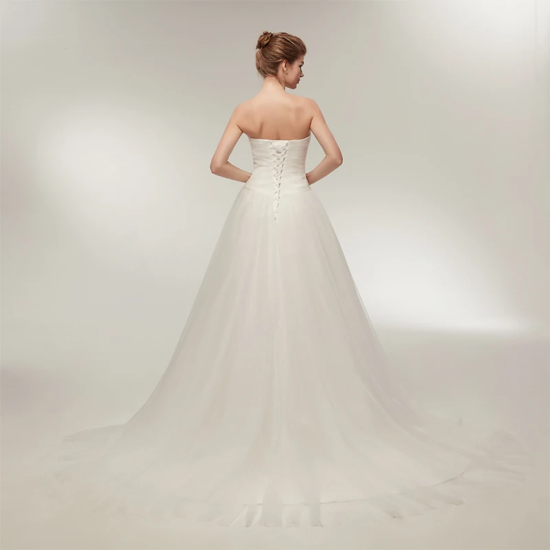 Boho Sheer A-line Strapless Wedding Dress Sleeveless Customized Lace Open Back Beach Bridal Gown Vestidos De Novia LSMQ22