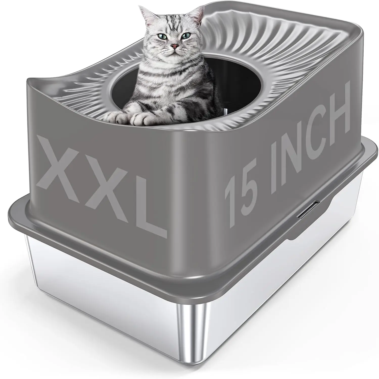 Top Entry Stainless Steel Litter Box XL Extra Enclosed Cat Litter Box for Big,Multi-Cats and Kittens Anti-Urine Leakage Metal