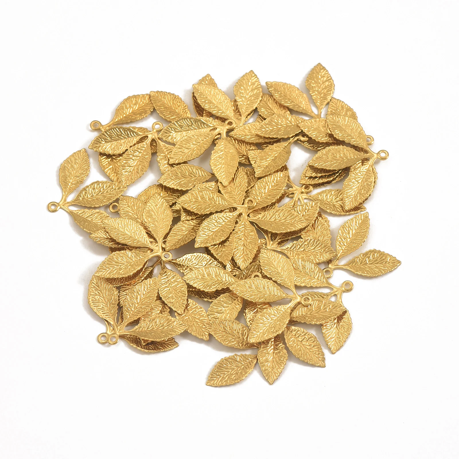 10pcs Original Brass Single Hanging Embossed Leaf Pendant DIY Three Leaf Hanging Piece for Jewelry Making Charm Accessories