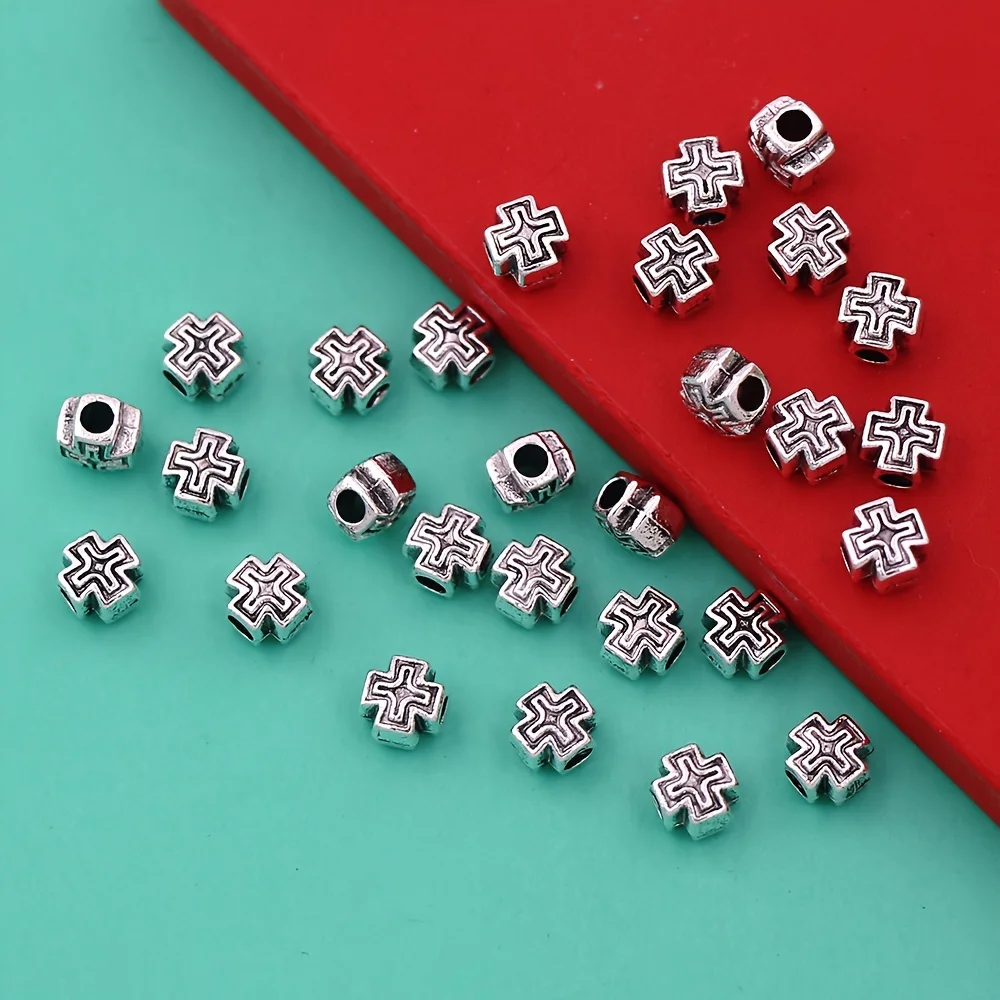 Hollow Cross Engraved Beads 6.2X5.9mm 60PCS Zinc Alloy Christian Spacer L1766 Fashion Jewelry Findings Components