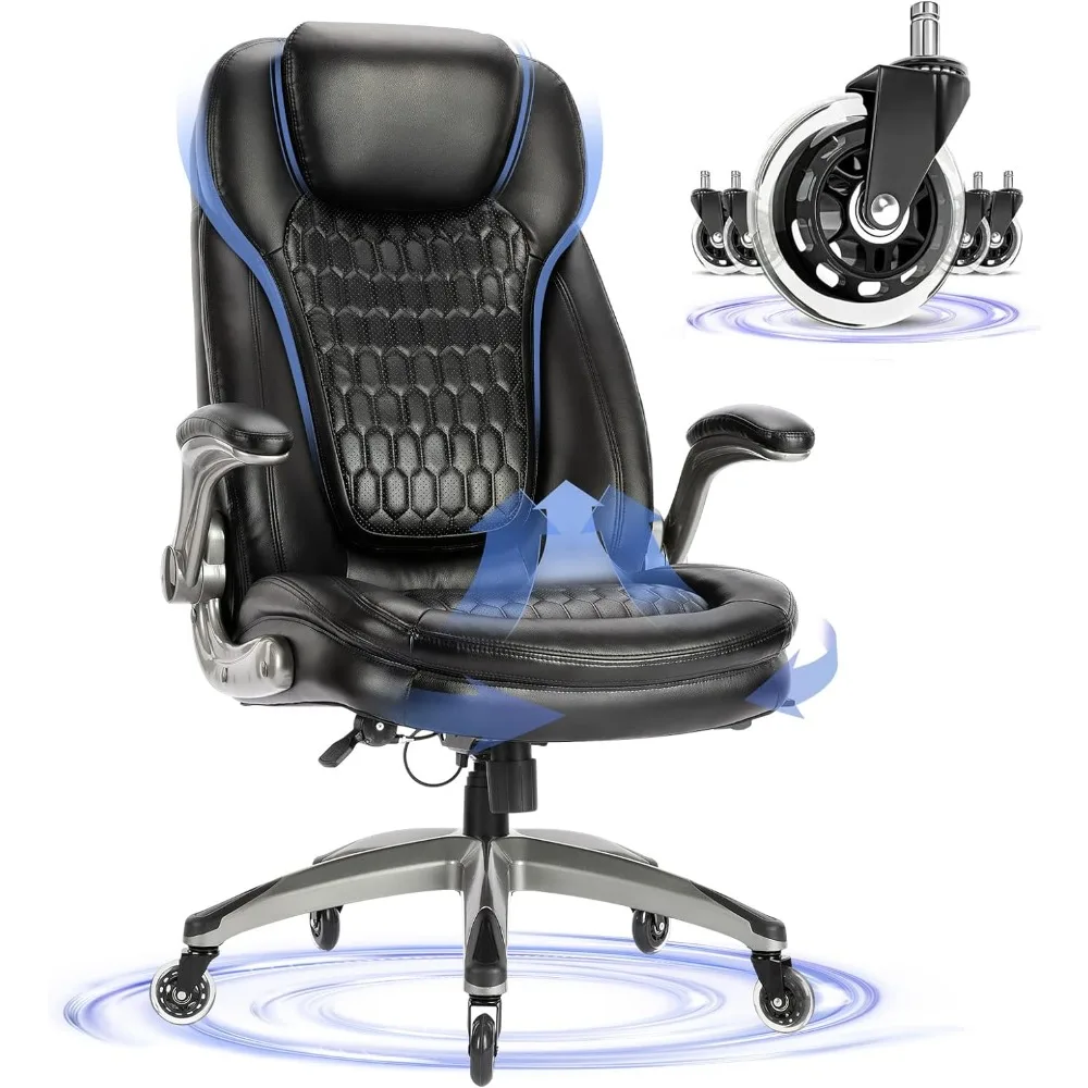 Office Chair-Ergonomic Computer Desk Chair with Thick Seat for Comfort, High Back Executive Chair with Padded Flip-up Arms