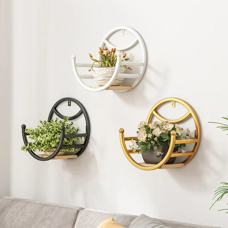 Wall hanging flower stand, living room, balcony, wrought iron without punching holes, green dill succulent flower pot, plant flo