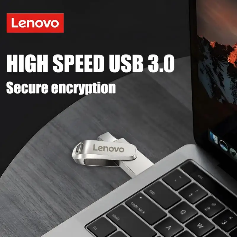 Lenovo-Pen Drive Original, 128GB, 256GB, memoria USB 3,0, 2TB, tipo C, alta velocidad, resistente al agua, disco U de 1TB