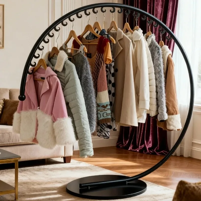 Luxury Round Clothes Coat Racks Iron Art Multifunctional Clothing Display Stands with Strong Load Bearing for Boutique Home Use