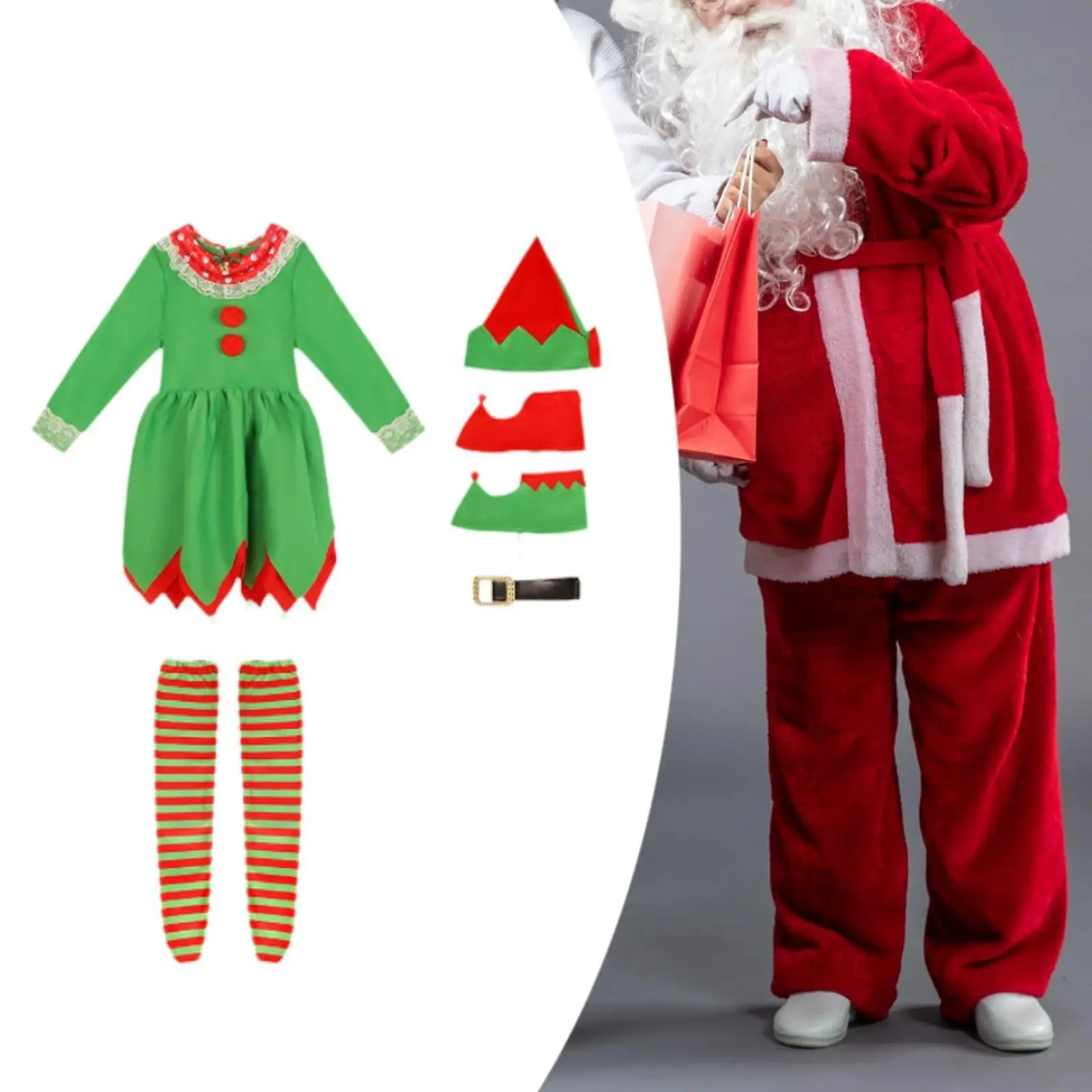Costume da elfo di Natale, vestito cosplay per spettacoli teatrali, vacanze di carnevale
