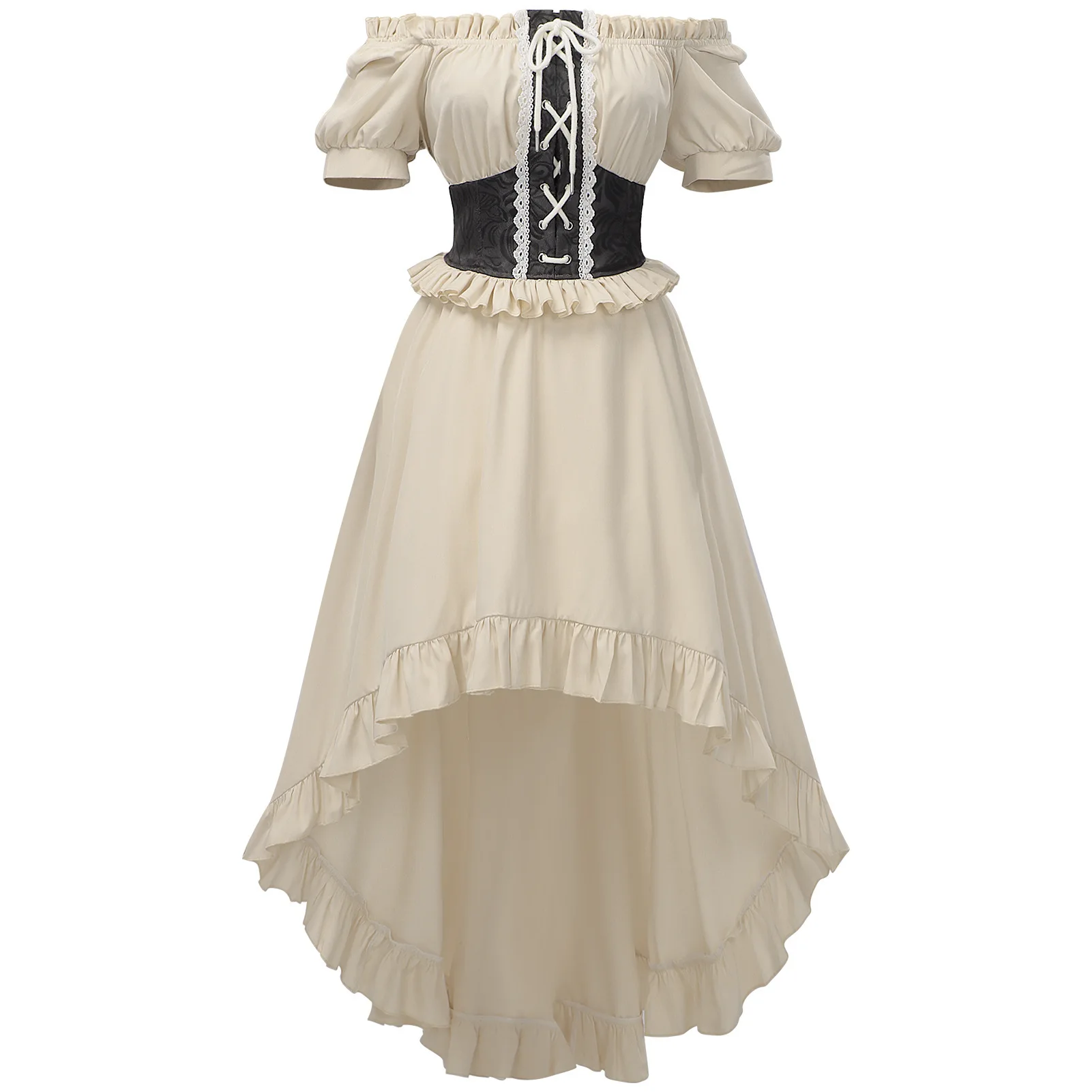 Cross border European and American elegant temperament one collar ruffle edge skirt solid color set casual irregular COS short s view 4