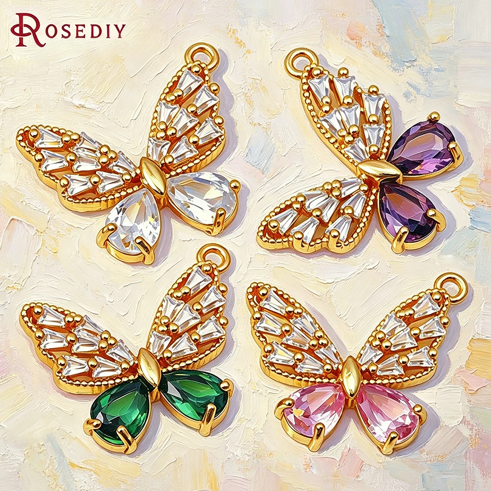 

4PCS 18K Gold Color Brass Zircon Butterfly Charms Pendants High Quality Necklace Earrings Charms Jewelry Making Diy Accessories