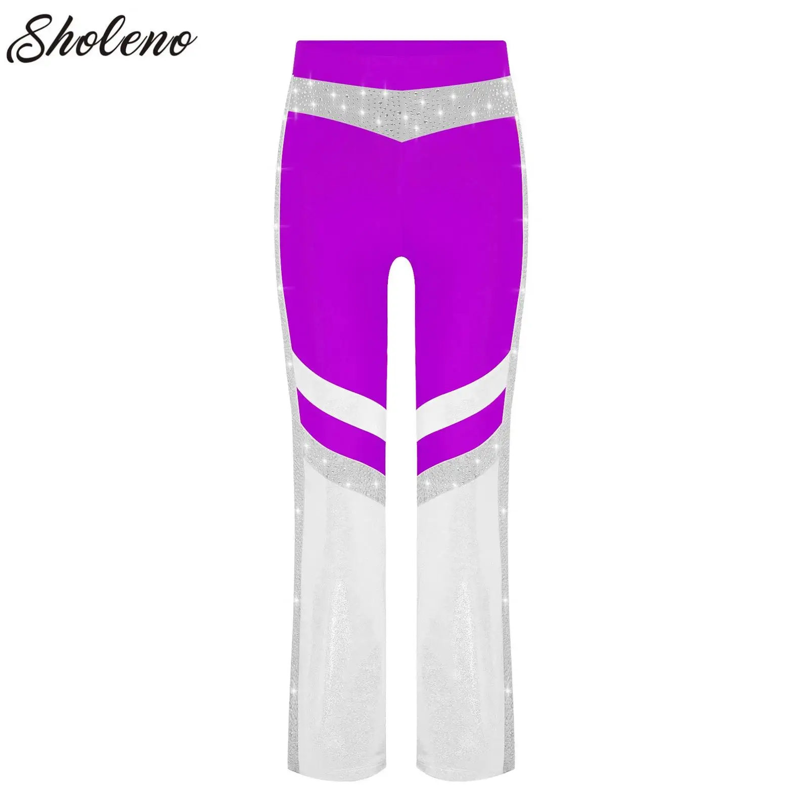 

Kids Shinny Rhinestone Flare Pants Girls Gymnastics Acrobatics Dance Costume Jazz Latin Ballet Figure Skating Stage Dancewear