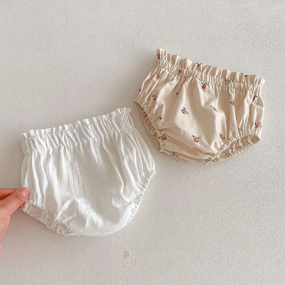 Baby Floral Bloomer for Newborn Baby Girls Clothes Summer Vintage Linen Cotton Infant Short PP Pants for Toddler Girls Clothing