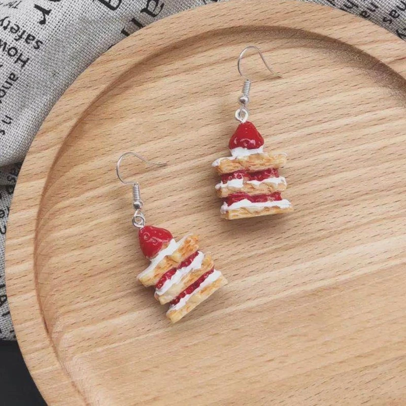 Fashionable Strawberry Cake Earrings Lovely Themed Dangle Studs Earring Jewelry Versatile Ear Adorments for Women Dropship